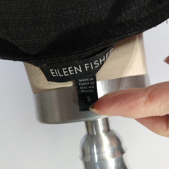 Eileen Fisher Black Sleeveless Faux Wrap Top Size S Linen Blend Textured Pockets - Picture 6 of 7